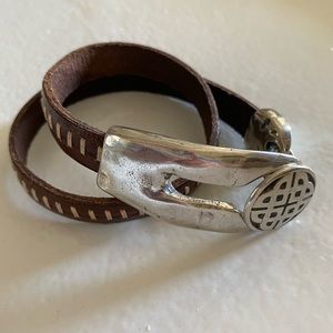 Sterling & Leather Double Wrap Bracelet